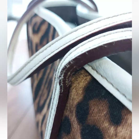 DOLCE & GABBANA Leopard Print Leather & Canvas Tote Bag White Trim - Picture 5 of 7